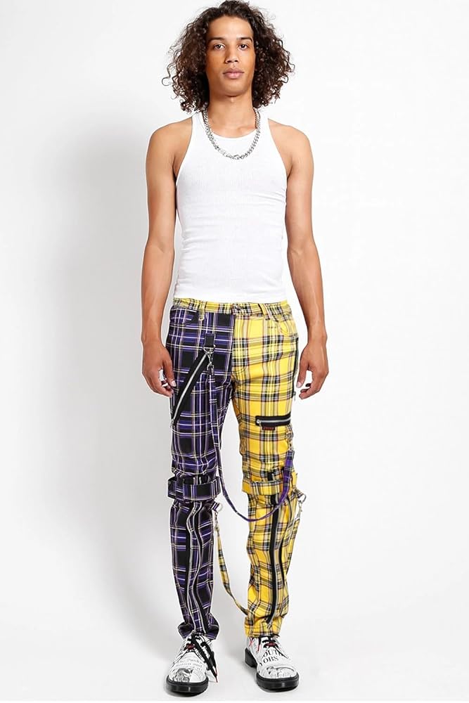 Tripp NYC Split Leg Bondage Pants [Purple/Yellow Plaid] 28